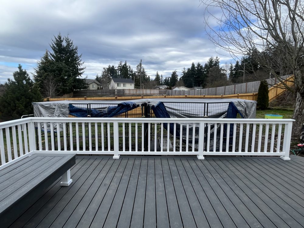 Composite deck with white railings — clean modern finish